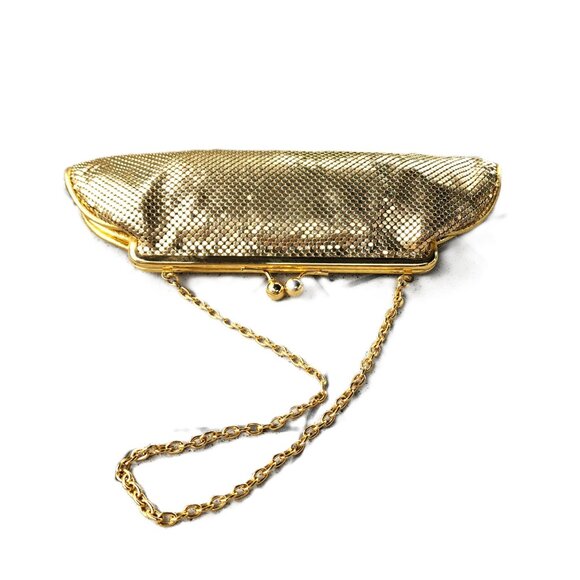 Whiting & Davis Gold Tone Chainmail Mesh Kiss Lock Evening Bag Vintage - Picture 4 of 10